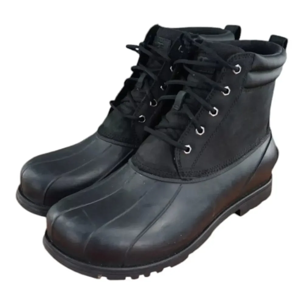 UGG Gatson Mid Shoes Mens Size 10 Black Leather Rubber Lace Up Mid‎ Rain Boots